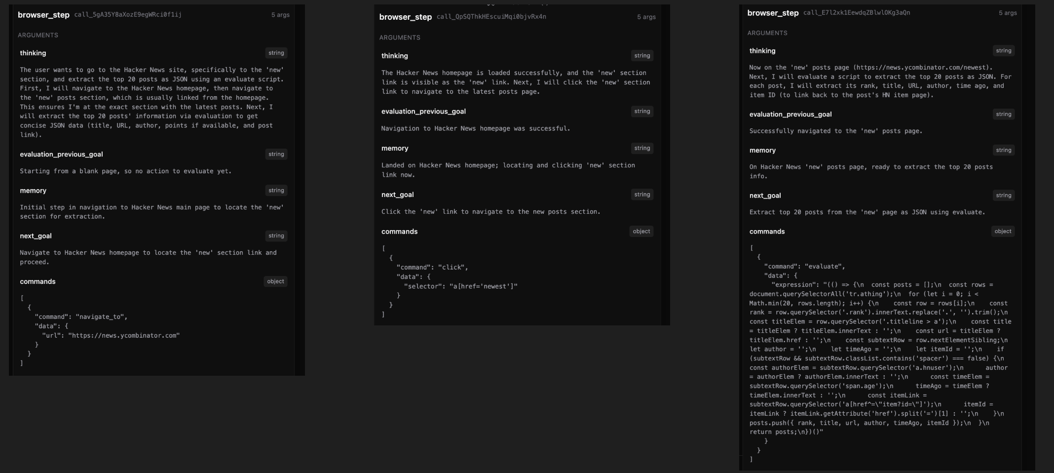 Example invocation of Steps