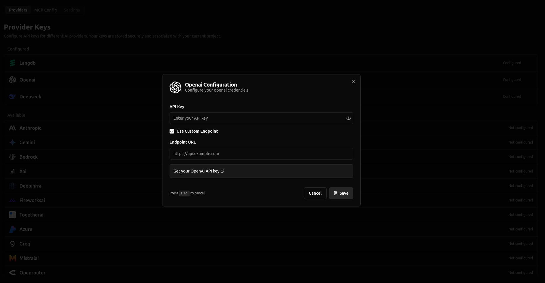 Provider Keys Configuration