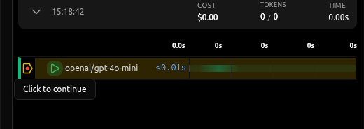 Continue execution from trace view