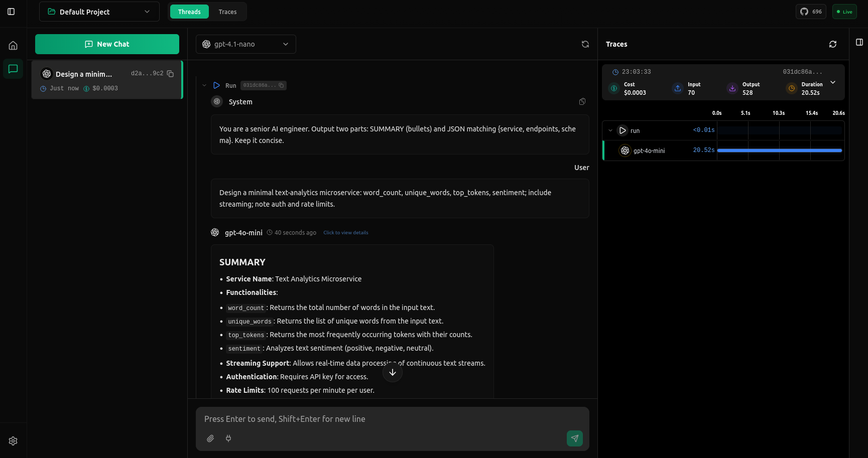 Traces after running your first request