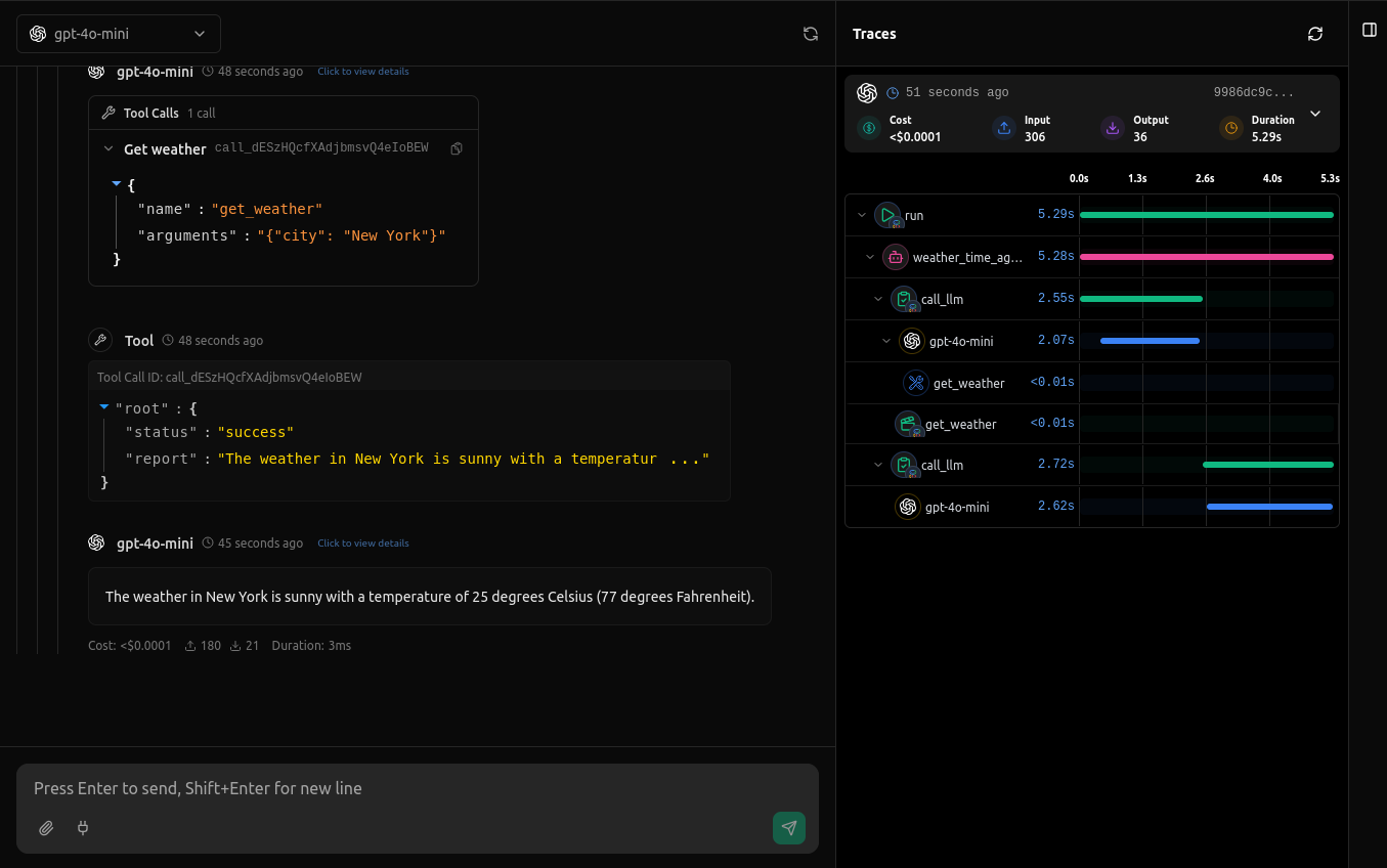 Traces of Google ADK on vLLora